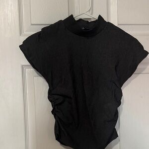 Zara Black Short-Sleeve Mock Neck Top